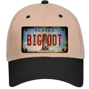 Bigfoot Alaska Rusty Look Metal on Trucker Mesh Snapback Hat - Khaki